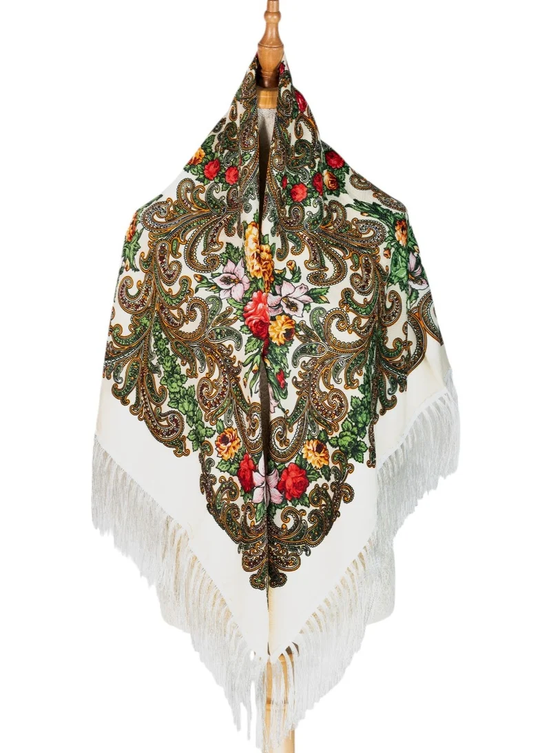 بيداني شال تراثي أبيض بزهرة ملكية